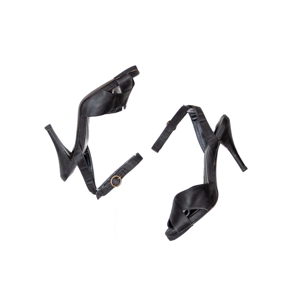 Vintage Yves Saint Laurent Black Satin Ankle Strap High Heel Sandals – Size 36.5 - Picture 4 of 9